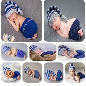 Newborn Baby Photo Shoot Props Girl Boy Crochet Knit Hat Costume Stripe Hat Pant
